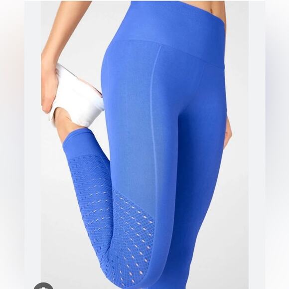 Fabletics Bright Blue Seamless Mesh Cutout Leggings Size XL - Picture 8 of 12
